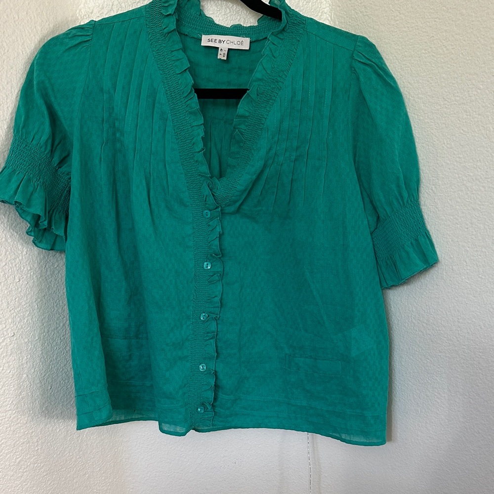 Y2K Chloe Turquoise Ruffle Blouse